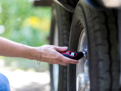 Caravan tire being checked